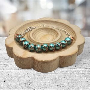 Handmade Wire-wrapped Adjustable Teal Pearl Beaded Bracelet